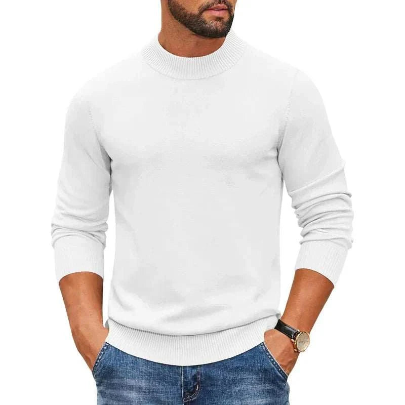 men sweaters offers Men's Mock Turtleneck White Ribbed Knit Pullover Sweater